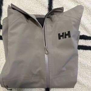 Helly Hansen Men's Light Gray Waterproof Raincoat with Hood